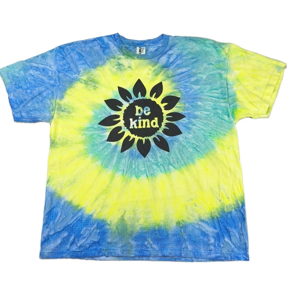Suna Platinum Be Kind Sunflower Tie Dye T-Shirt Mens 2XL Blue Yellow Green Tee
